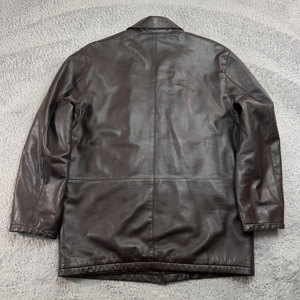 Barcelino Coat Mens L Brown Leather Overcoat‎ Collared Lined Made In Spain - Picture 3 of 13